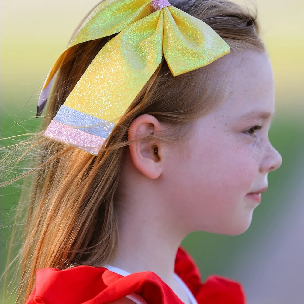 Glittery Yellow Back To School Hair Bow